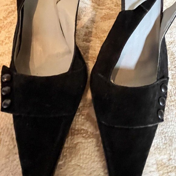 😎ESTATE SALE Shoes Heels BCBG Black Suede Slingback Pumps Sz 7B - Picture 2 of 4